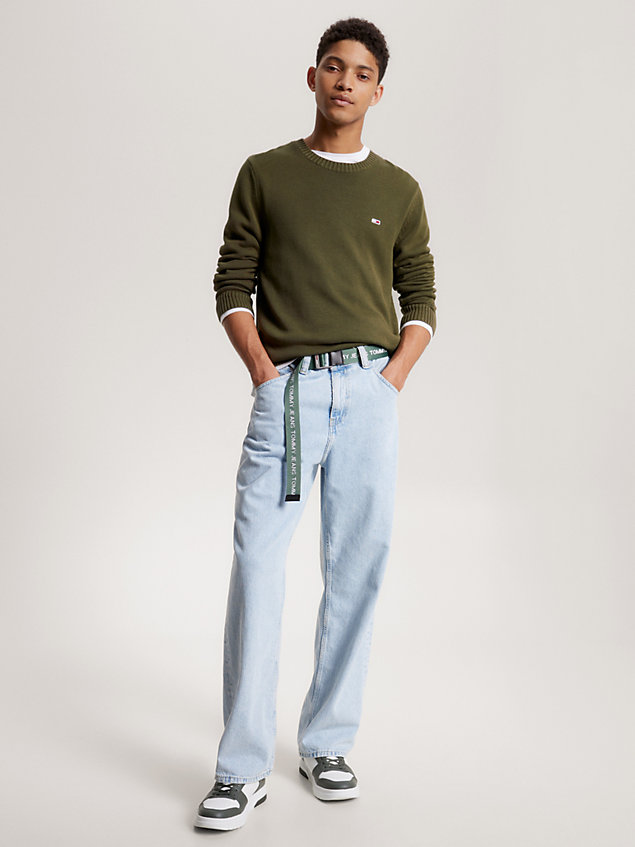 green essential trui met ronde hals en vlag voor heren - tommy jeans