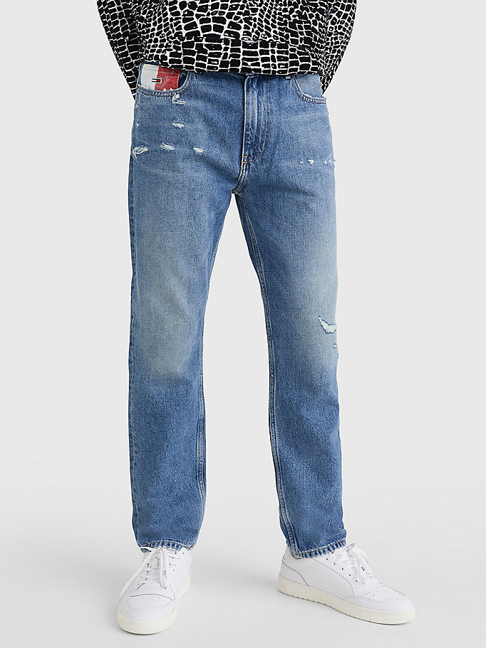 jean dad coupe standard fuselée délavé et usé denim pour men tommy jeans