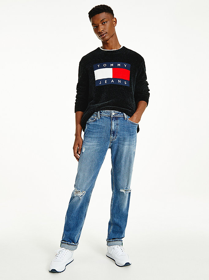 jeans ethan relaxed straight fit con dettagli distressed denim da men tommy jeans