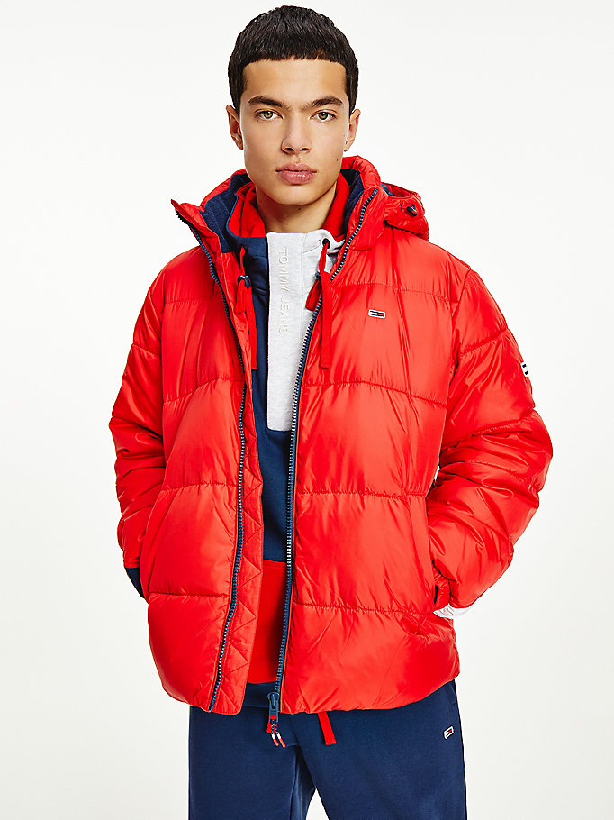 red flag puffer jacket for men tommy jeans