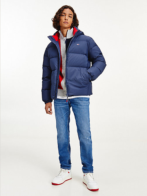 blue essential down hooded jacket for men tommy jeans