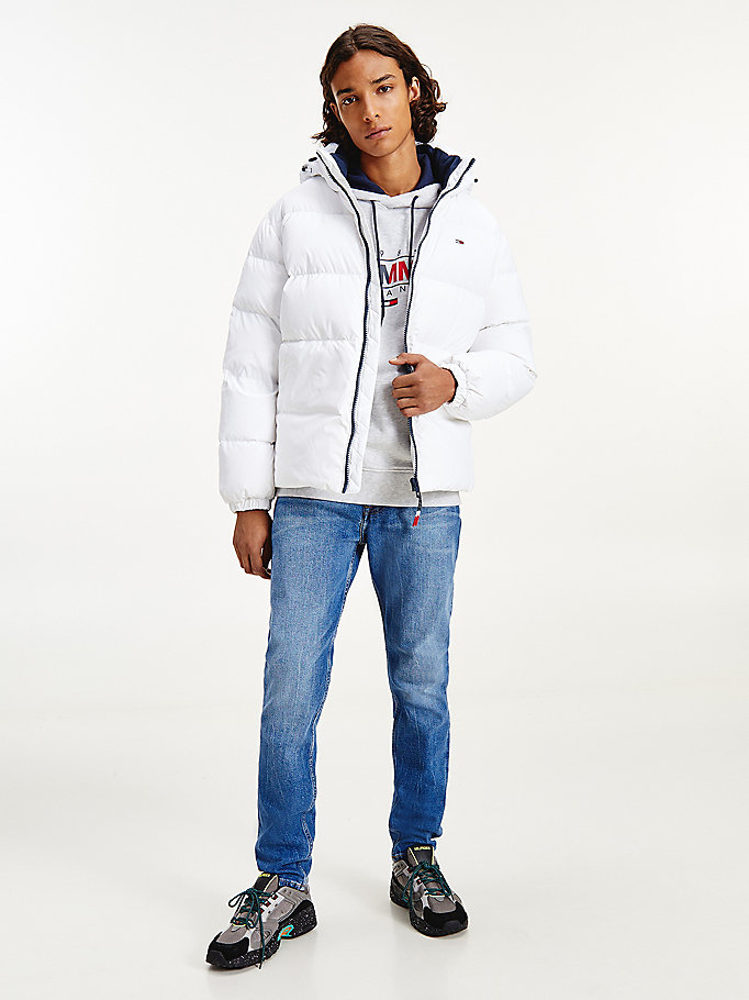 white essential down hooded jacket for men tommy jeans