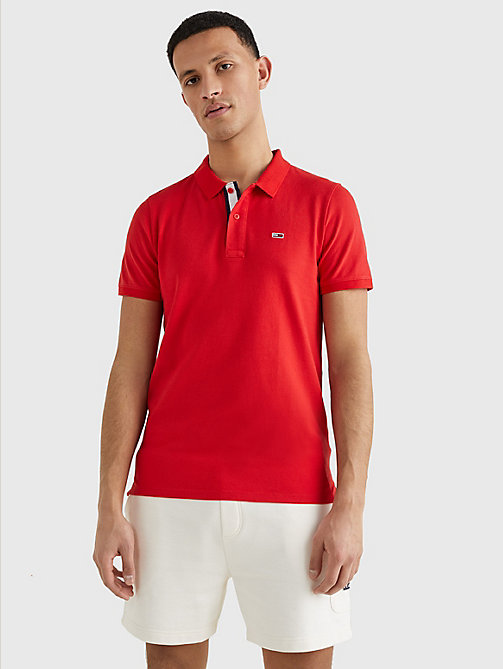 red essential organic cotton slim fit polo for men tommy jeans