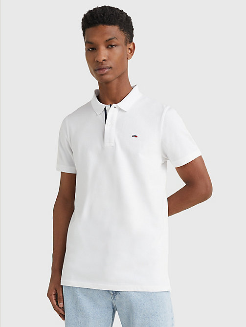 white essential organic cotton slim fit polo for men tommy jeans