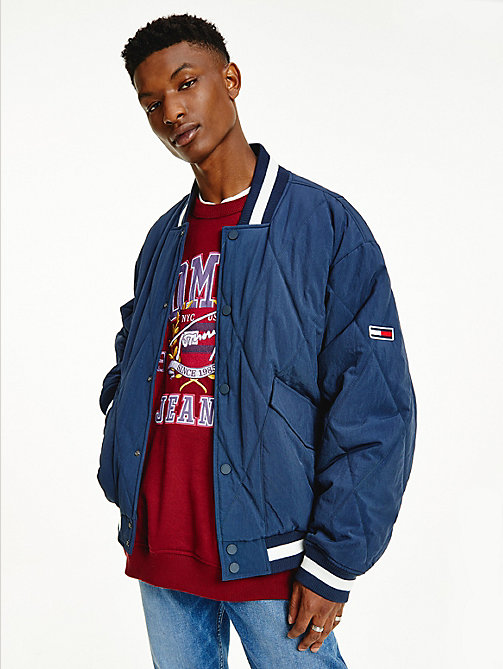 blue diamond quilted bomber jacket for men tommy jeans