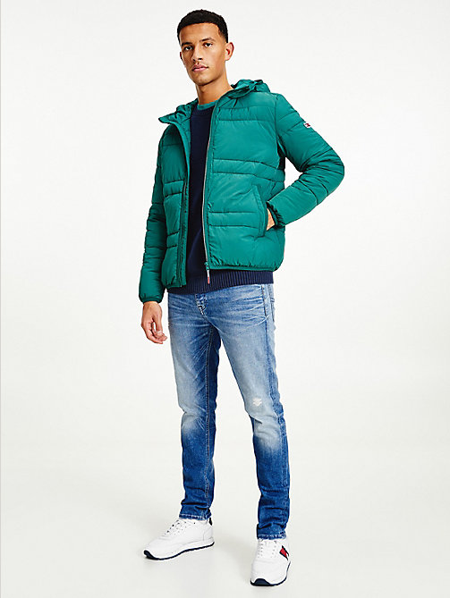 green hooded quilted puffer jacket for men tommy jeans