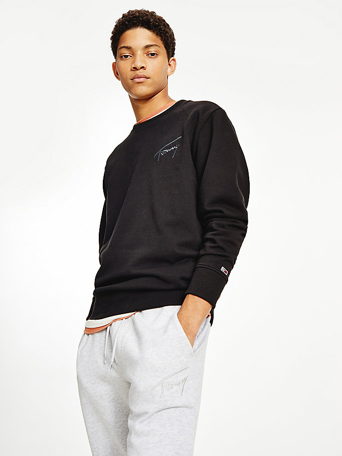 black recycled signature logo relaxed sweatshirt for men tommy jeans