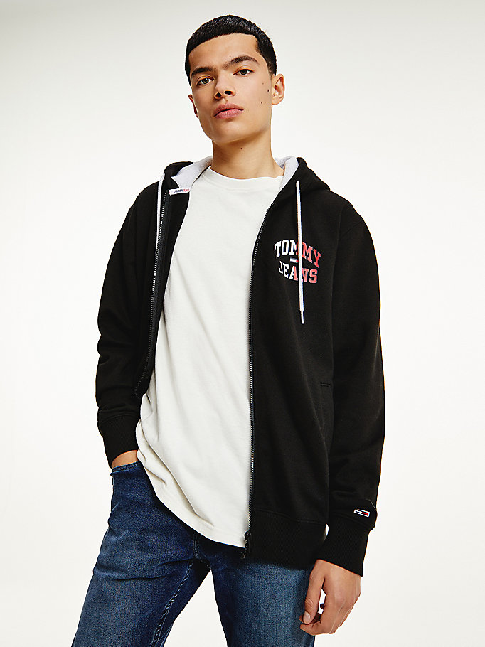 schwarz reißverschluss-hoodie mit logo hinten für men - tommy jeans