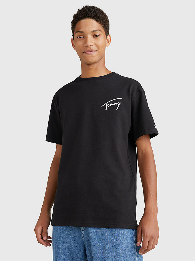 schwarz baumwoll-t-shirt mit signatur-logo für men - tommy jeans