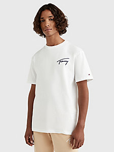 white signature classic fit t-shirt for men tommy jeans