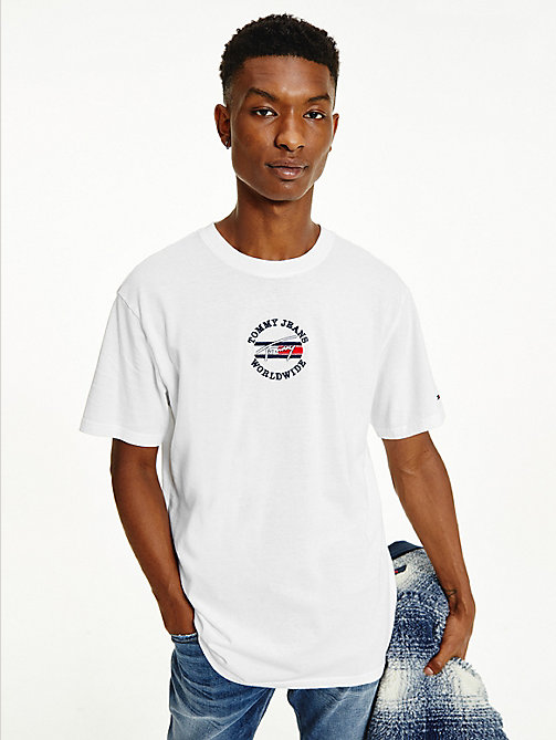 weiß logo-t-shirt aus reiner bio-baumwolle für herren - tommy jeans