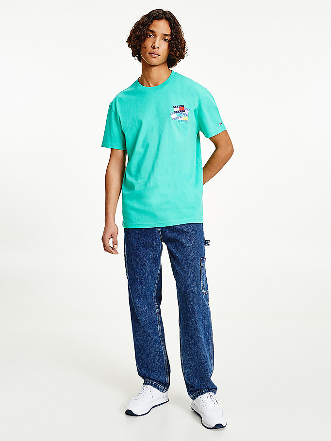t-shirt in cotone biologico con distintivi verde da uomo tommy jeans