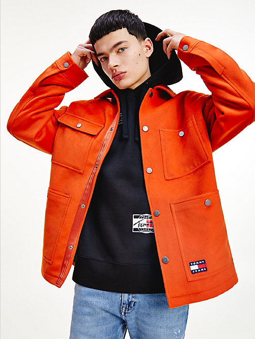 orange stretch moleskin worker jacket for men tommy jeans