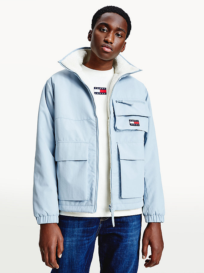 blue recycled reversible sherpa jacket for men tommy jeans