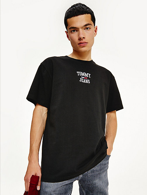 camiseta en punto de algodón con logo negro de mujer tommy jeans