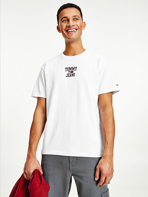 camiseta en punto de algodón con logo blanco de mujer tommy jeans