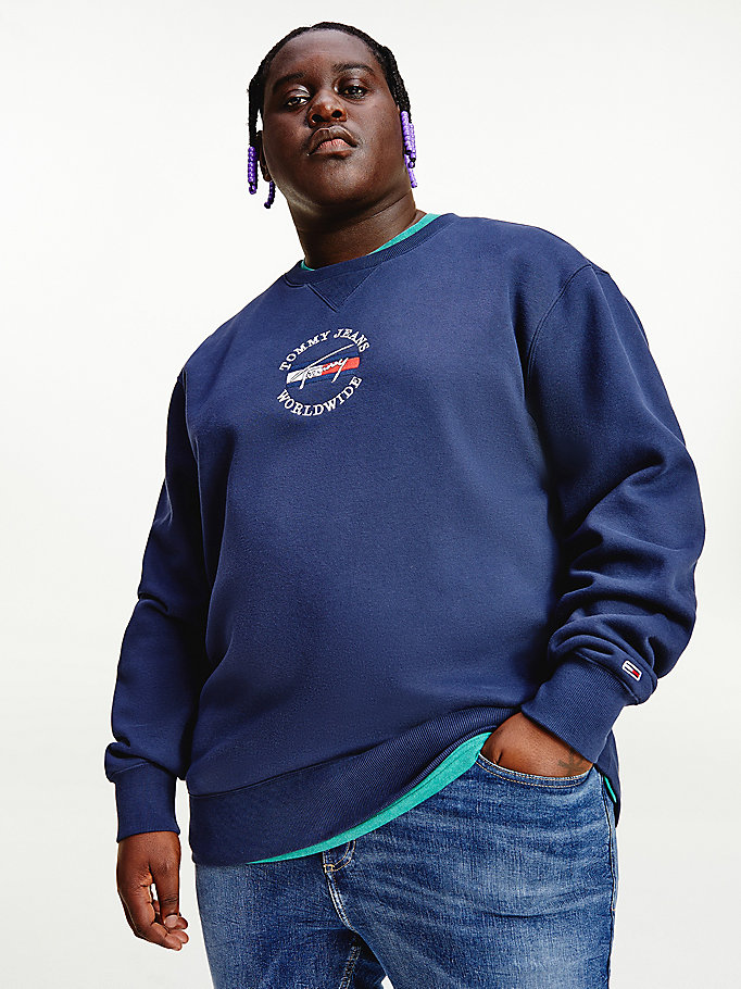 blau plus sweatshirt mit signatur-logo für herren - tommy jeans