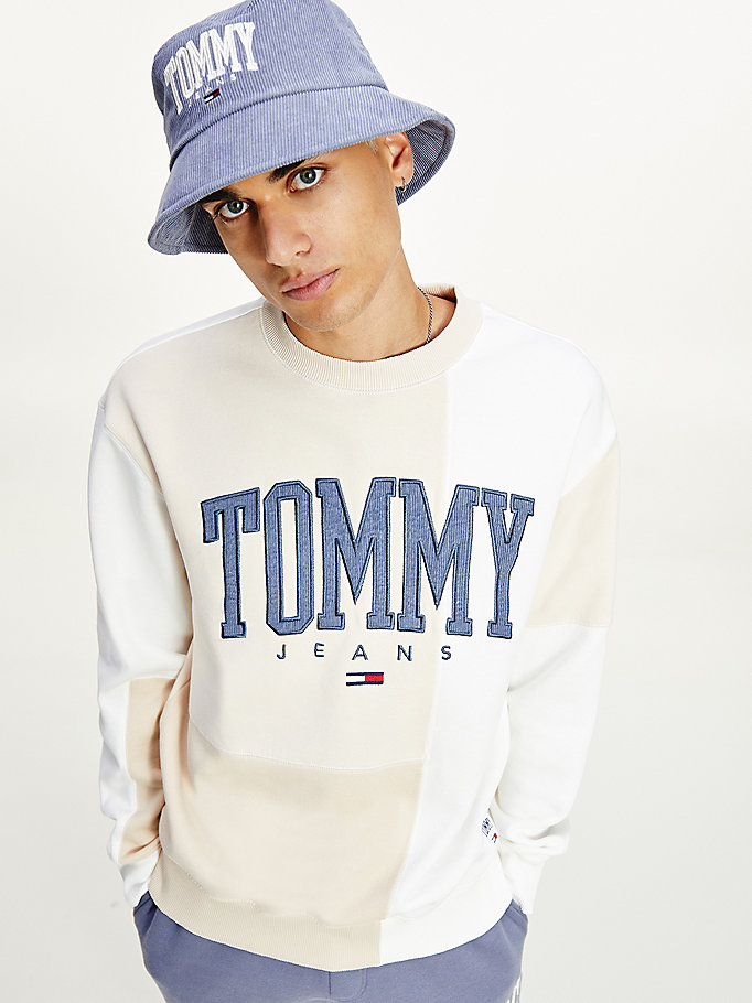 white college patchwork logo sweatshirt for men tommy jeans