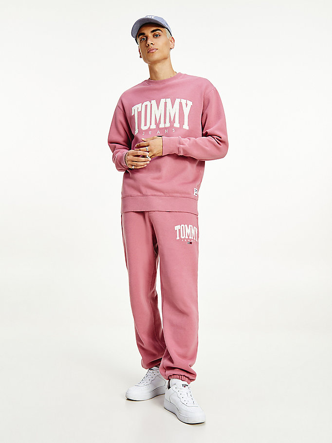 pink college relaxed fit sweatshirt for men tommy jeans
