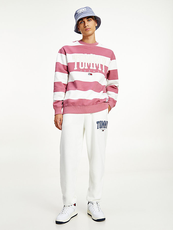 pink college stripe relaxed fit sweatshirt for men tommy jeans