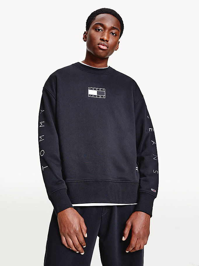 black metallic organic cotton sweatshirt for men tommy jeans