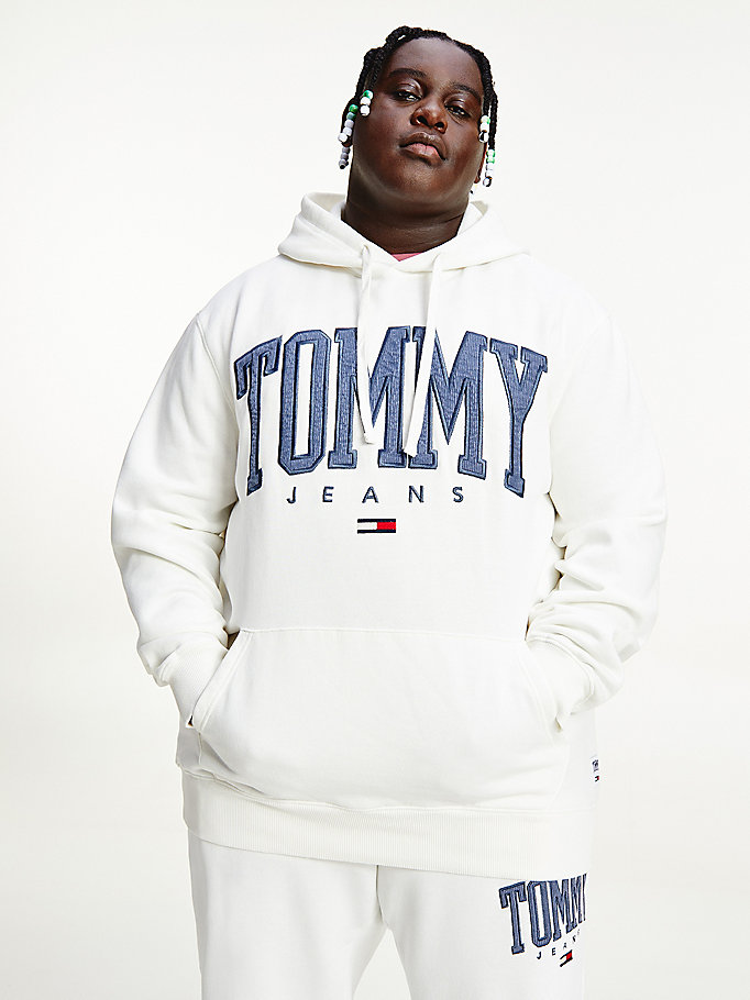 white plus college logo hoody for men tommy jeans