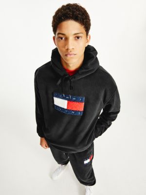 Cozy Polar Fleece Flag Hoody BLACK Tommy Hilfiger