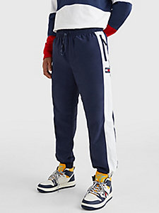 blue colour-blocked cuffed joggers for men tommy jeans