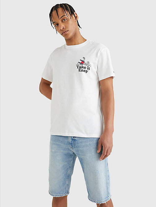 t-shirt à logo à l'avant et au dos blanc pour men tommy jeans