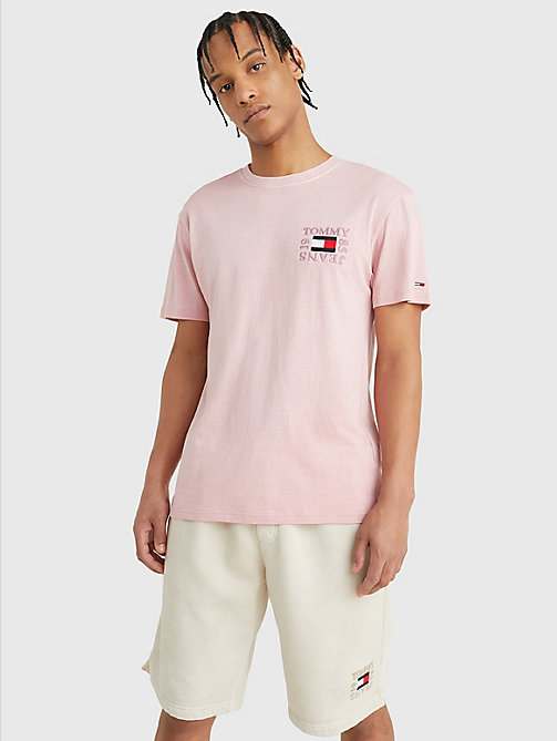 t-shirt squadrata in cotone biologico rosa da men tommy jeans