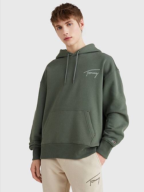 green signature logo relaxed fit hoody for men tommy jeans