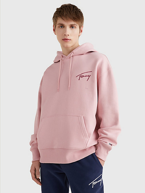 sweat à capuche à logo signature rose pour men tommy jeans