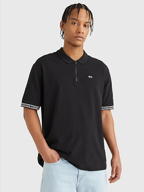 black organic cotton logo tape polo for men tommy jeans