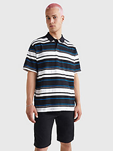 black organic cotton jacquard stripe jersey polo for men tommy jeans