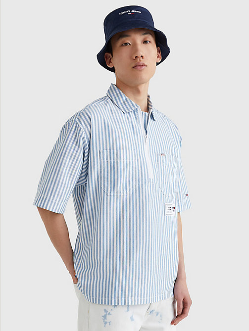 blue stripe zip organic cotton shirt for men tommy jeans