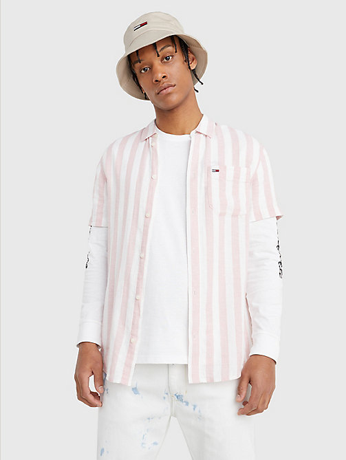 pink stripe short sleeve shirt for men tommy jeans