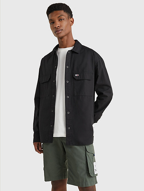 black organic cotton twill overshirt for men tommy jeans