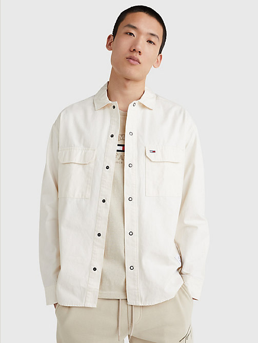 white organic cotton twill overshirt for men tommy jeans