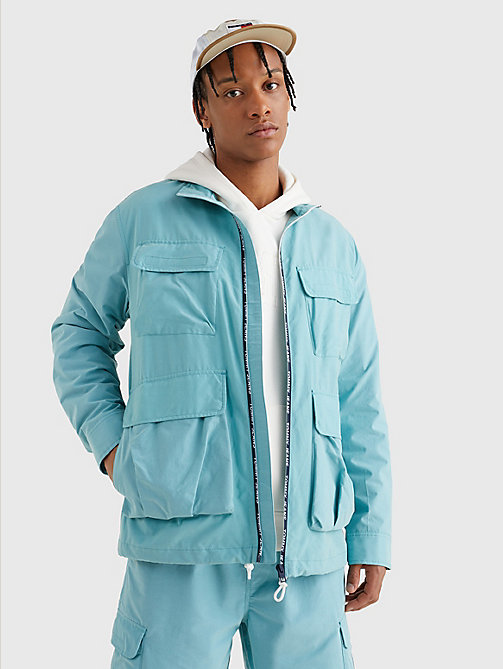 blue logo zip utility jacket for men tommy jeans