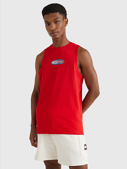 red logo graphic relaxed fit sleeveless vest for men tommy jeans