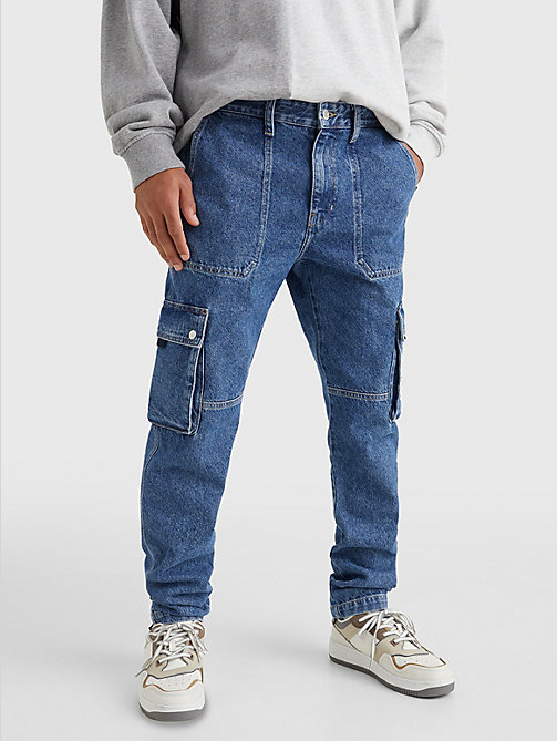 denim ethan relaxed straight cargo-jeans voor men - tommy jeans