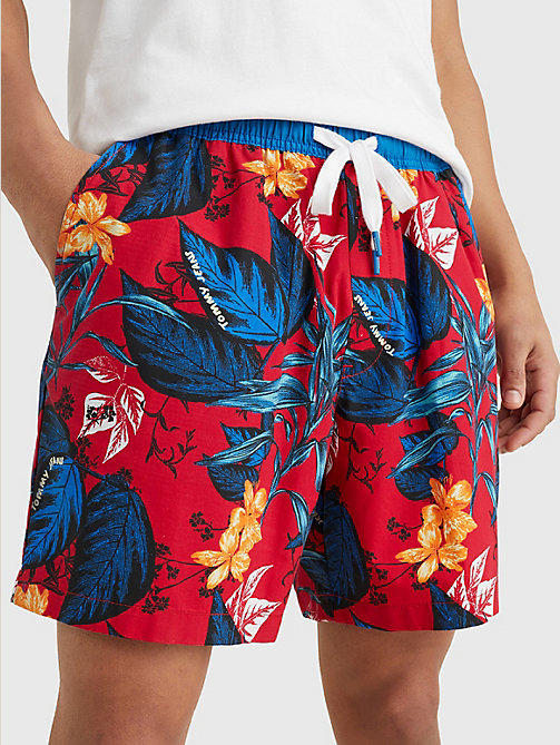red tropical print beach shorts for men tommy jeans