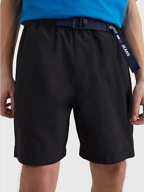 black logo belted beach shorts for men tommy jeans