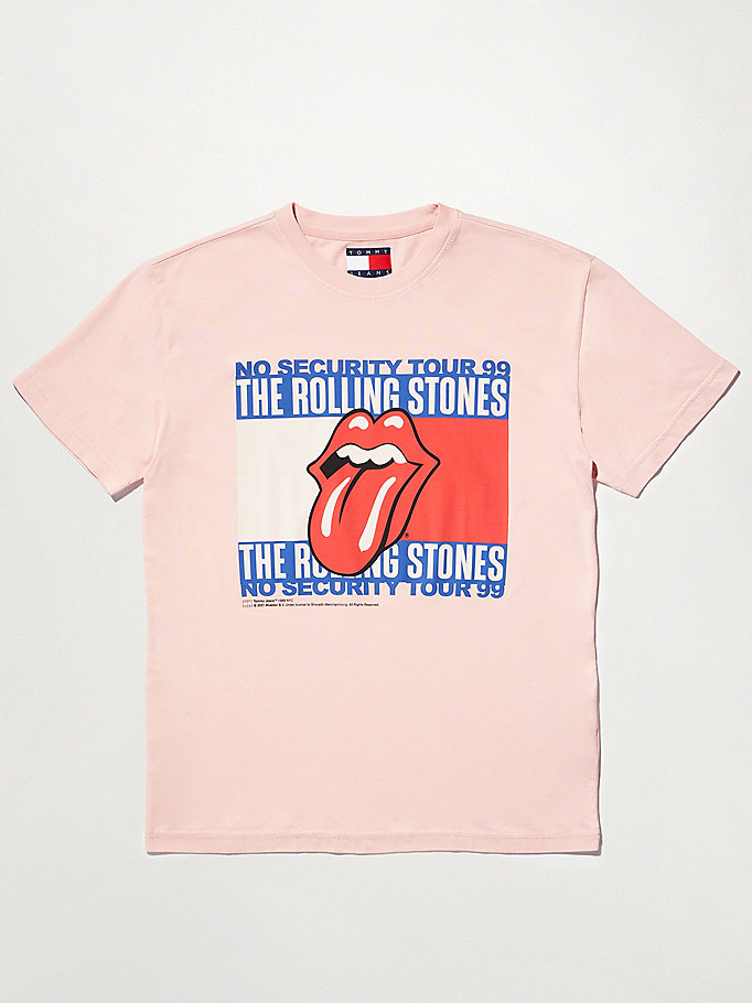 roze tommy revisited rolling stones t-shirt voor unisex - tommy jeans