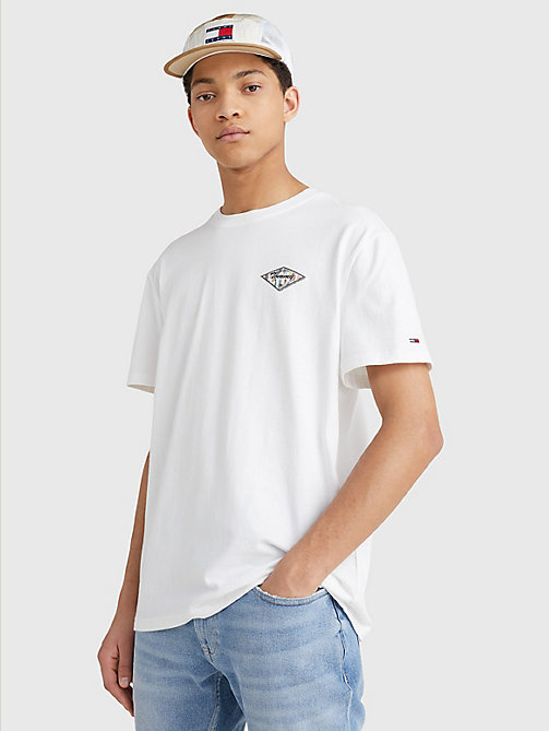 white hawaiian logo print t-shirt for men tommy jeans