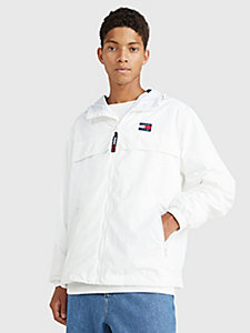 white toggle cord hood chicago windbreaker for men tommy jeans