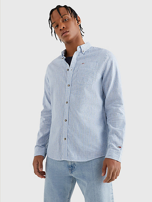 chemise à fines rayures bleu pour men tommy jeans