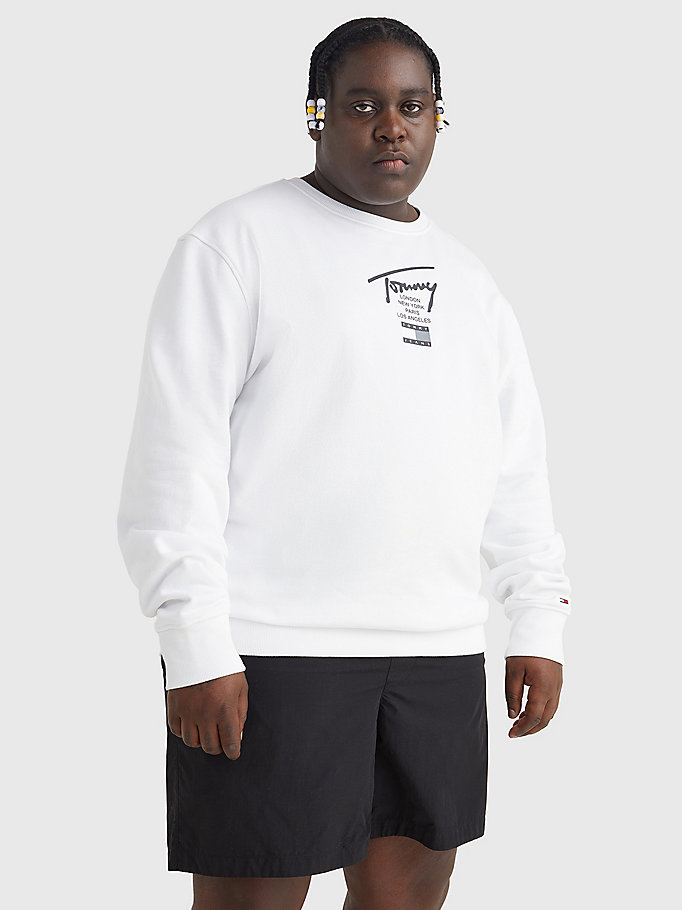 wit plus sweatshirt met signature-logo voor heren - tommy jeans