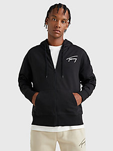 black zip-thru relaxed fit hoody for men tommy jeans