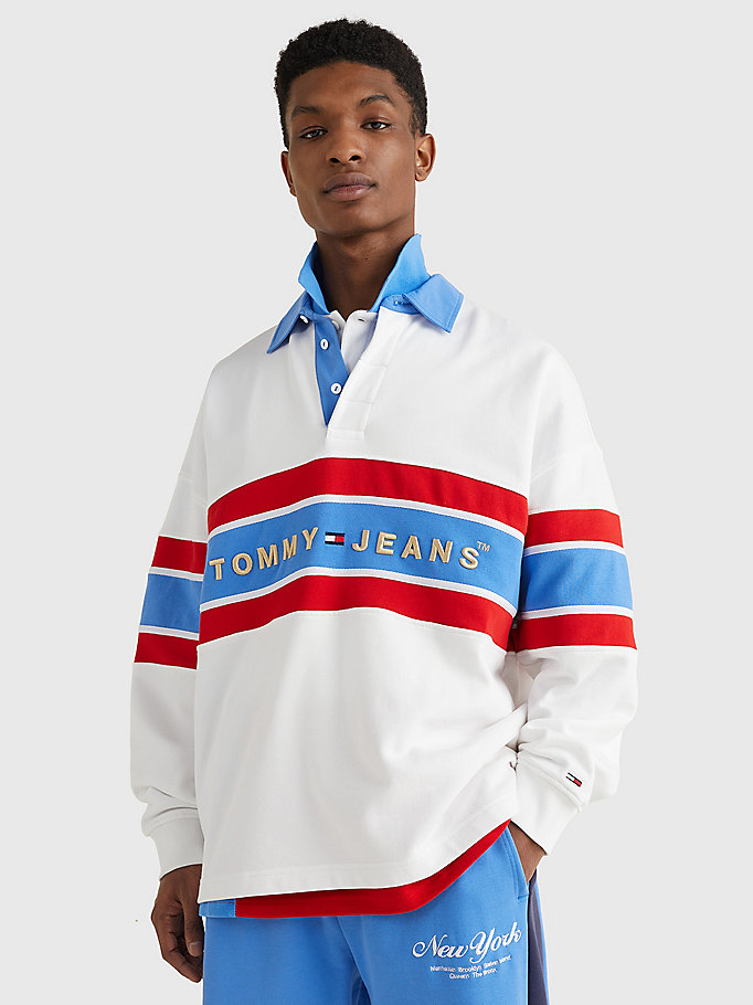 white stripe rugby shirt for men tommy jeans